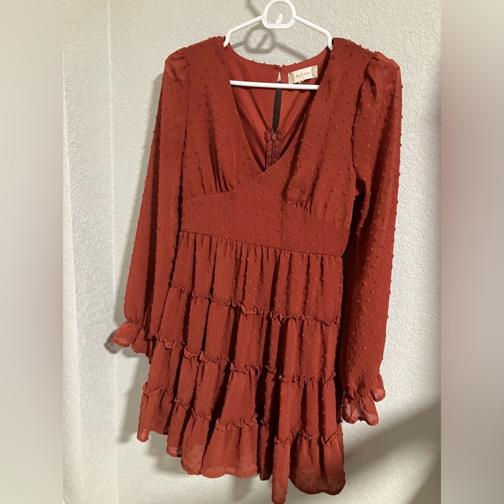 Rust long sleeve mini dress